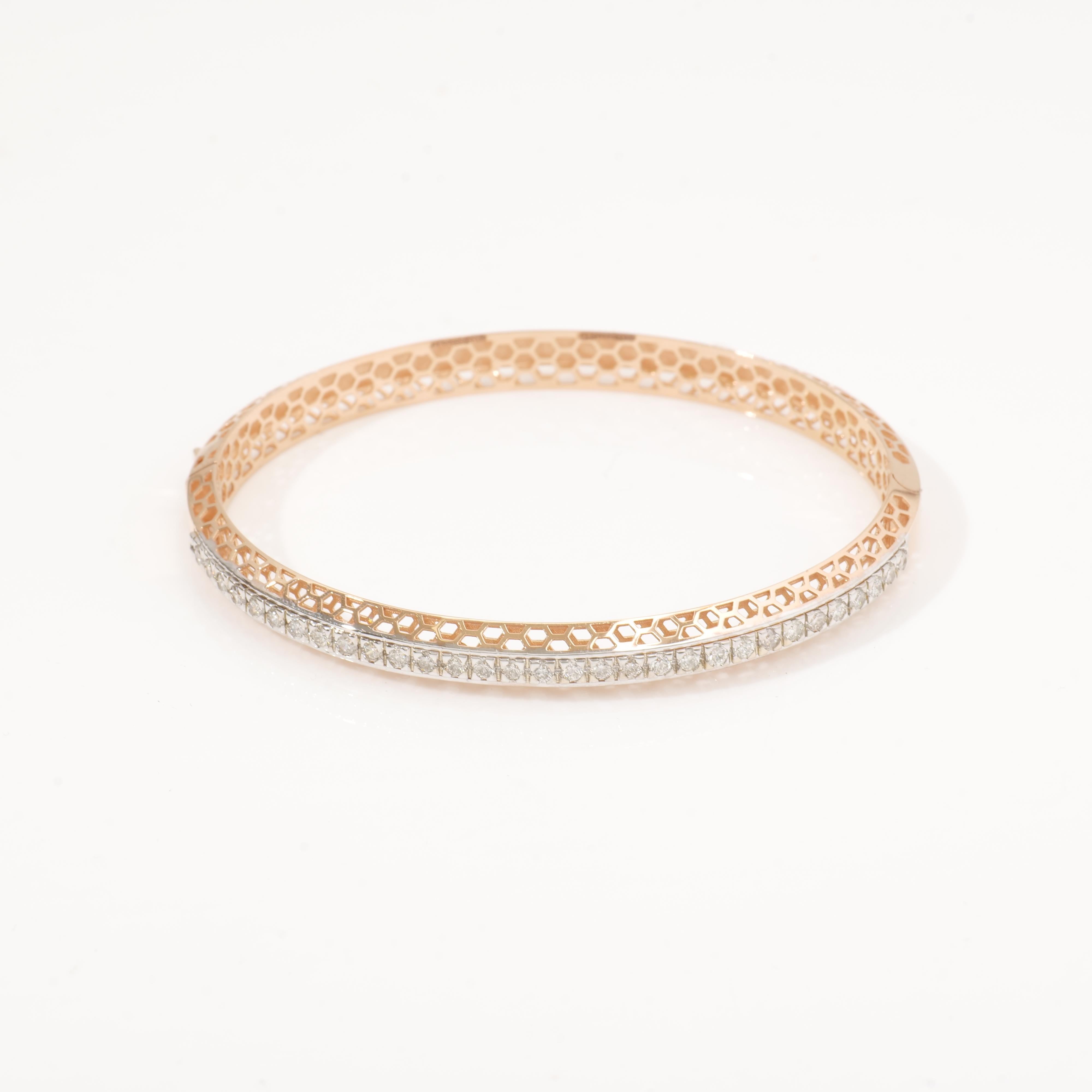 Women's or Men's Filigree Round Diamond Bangle Bracelet in 14k Solid Gold (Certified) For Sale