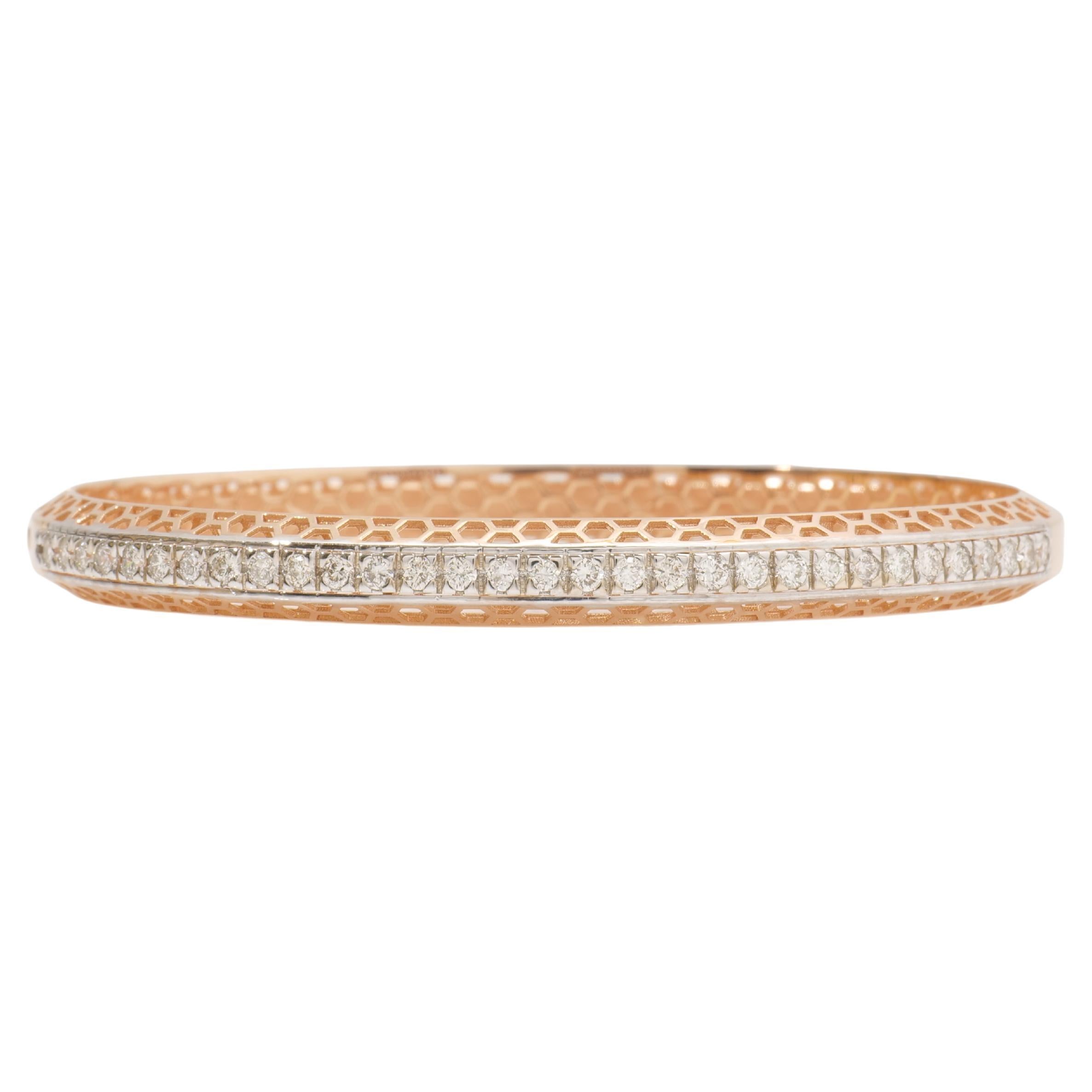 Bracelet en or massif 14k avec diamant rond filigrané (certifié)