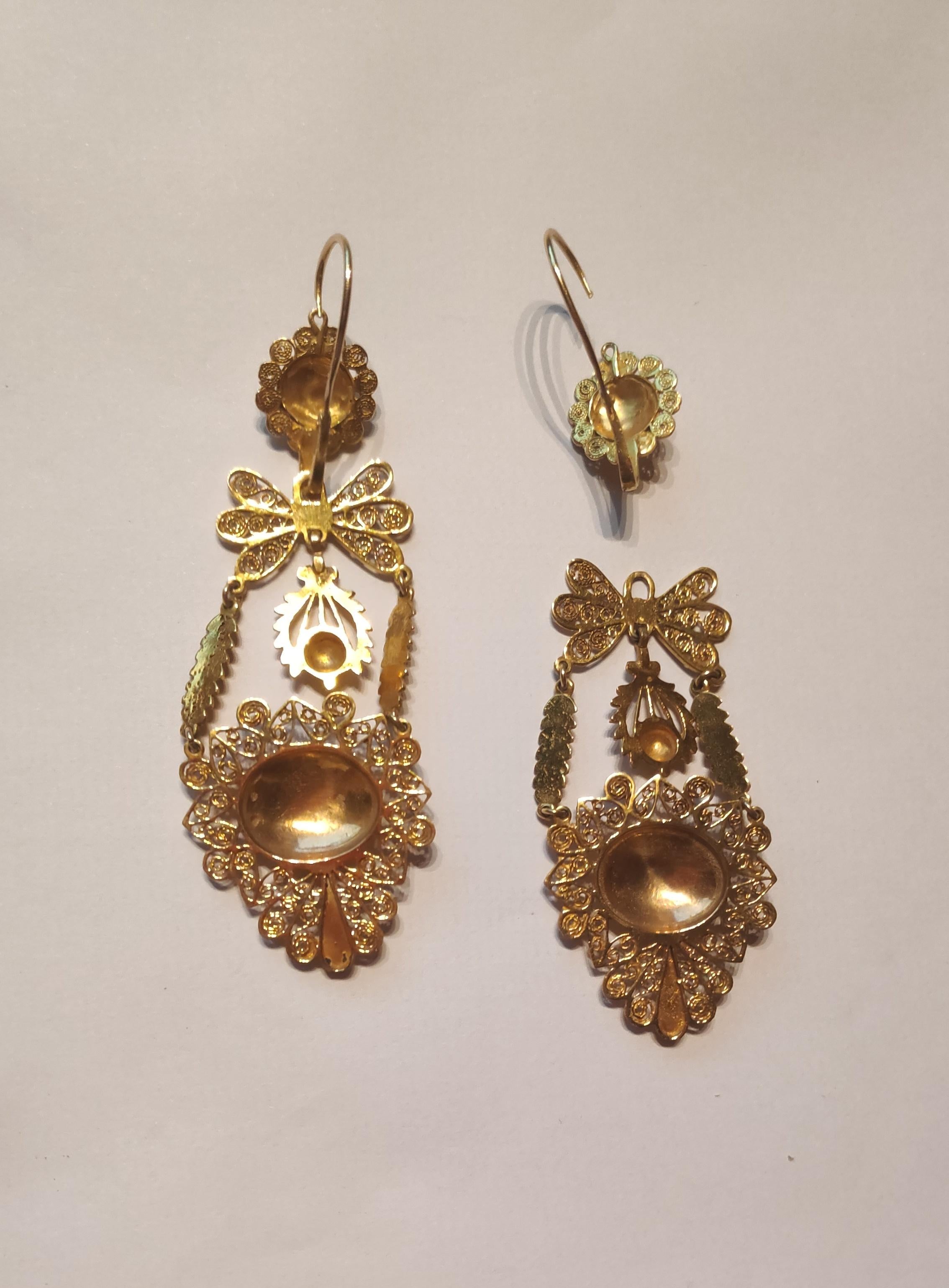 Filigree Sicilian Earrings 12 Karat Yellow Gold In Excellent Condition In Palermo, IT