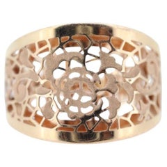 Filigraner Siegelring Hollow. 14k Rose Gold Ring. Rose Blume Band. gold pinky