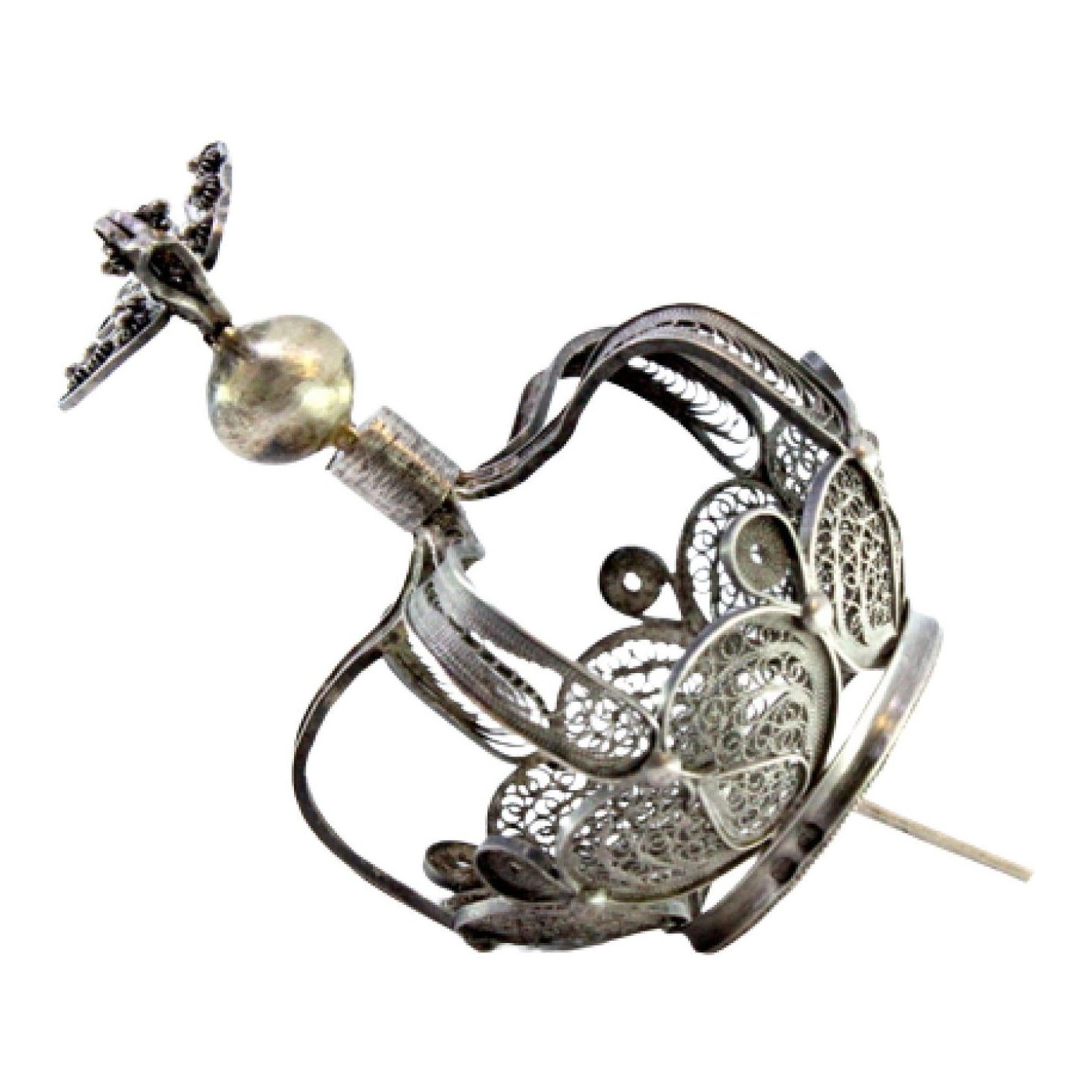 Filigree silver crown alluding to the Holy Spirit