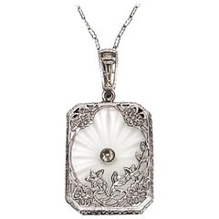 Filigree Sterling Silver Camphor Glass Pendant with Chain