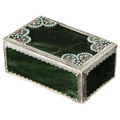 Filigree Sterling Silver-Mounted Nephrite and Turquoise Rectangular Table Box
