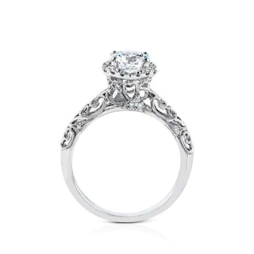 Round Cut Filigree White Gold Engagement Mounting For Sale