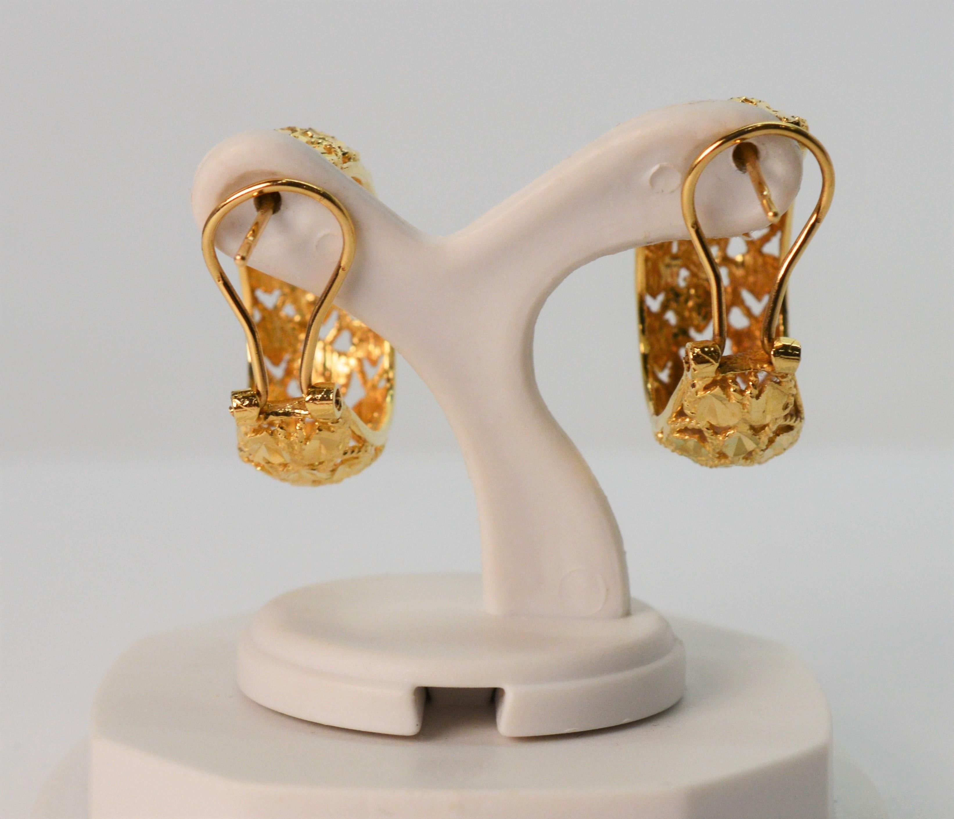 14k gold filigree hoop earrings