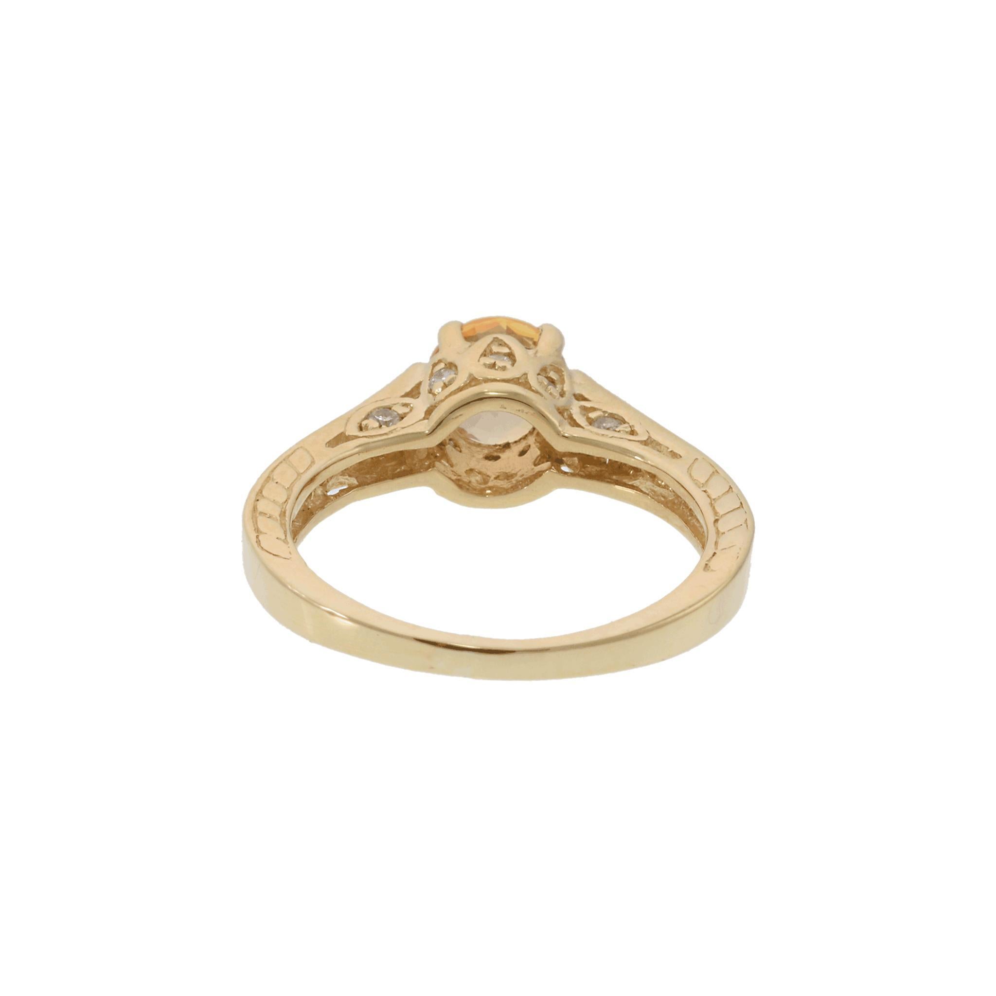 Anello in filigrana con zaffiro giallo e diamante in oro giallo 14KT in vendita 4