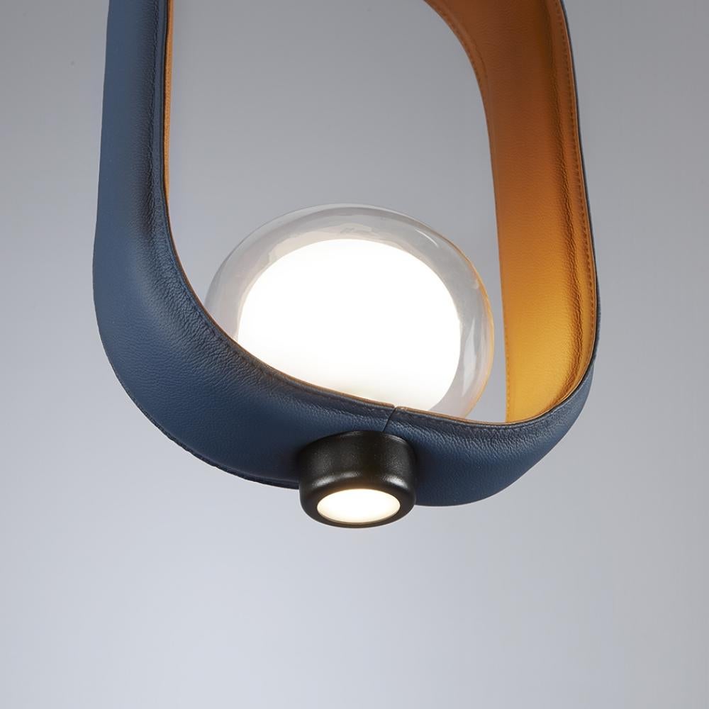 Italian 'FILIPA' Suspension Lamp in Lantern Style with Bi-Color Leather For Sale