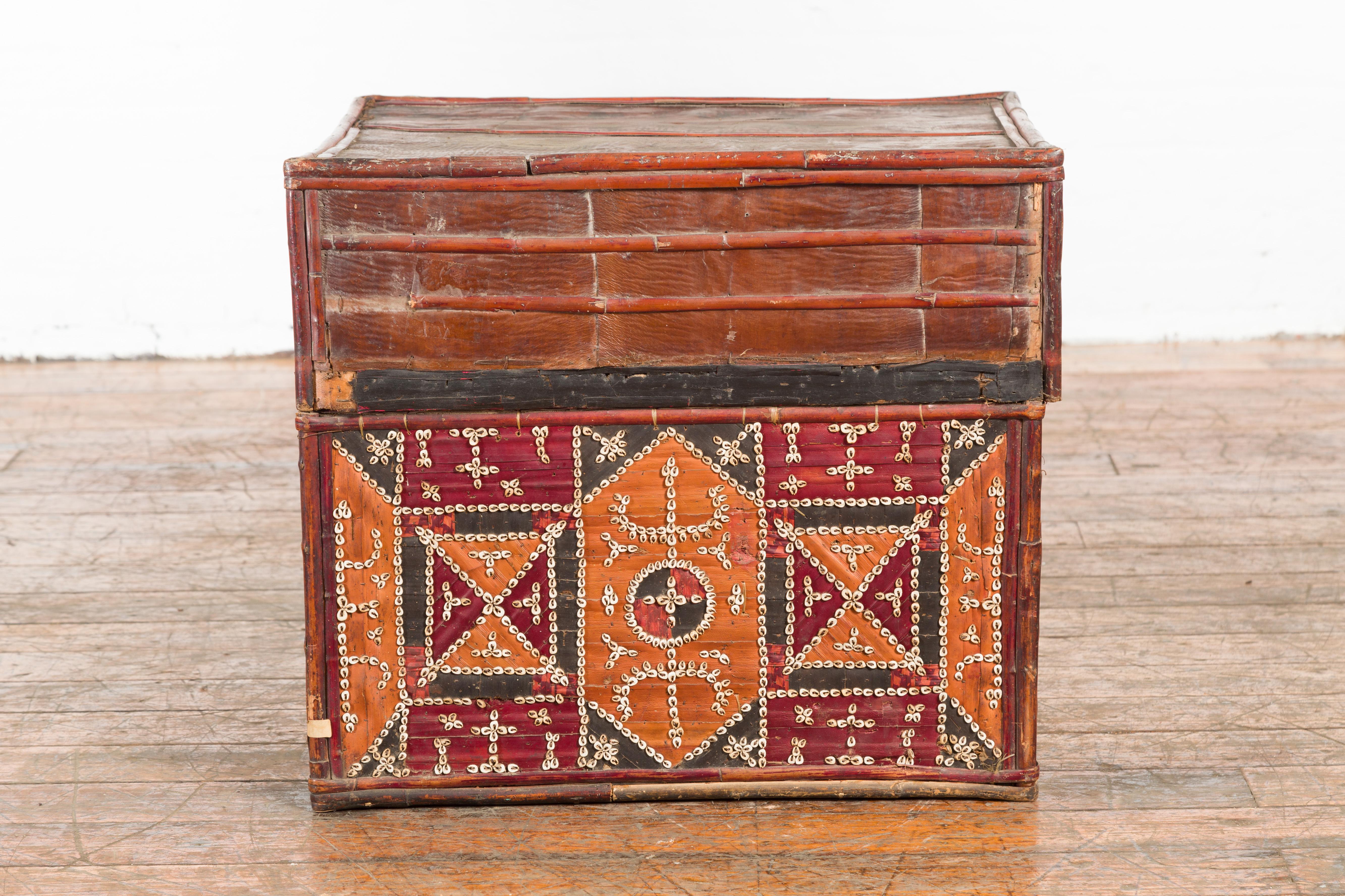 Filipino Tobacco Leaf Grain Basket with Polychrome Décor and Shell Motifs 5