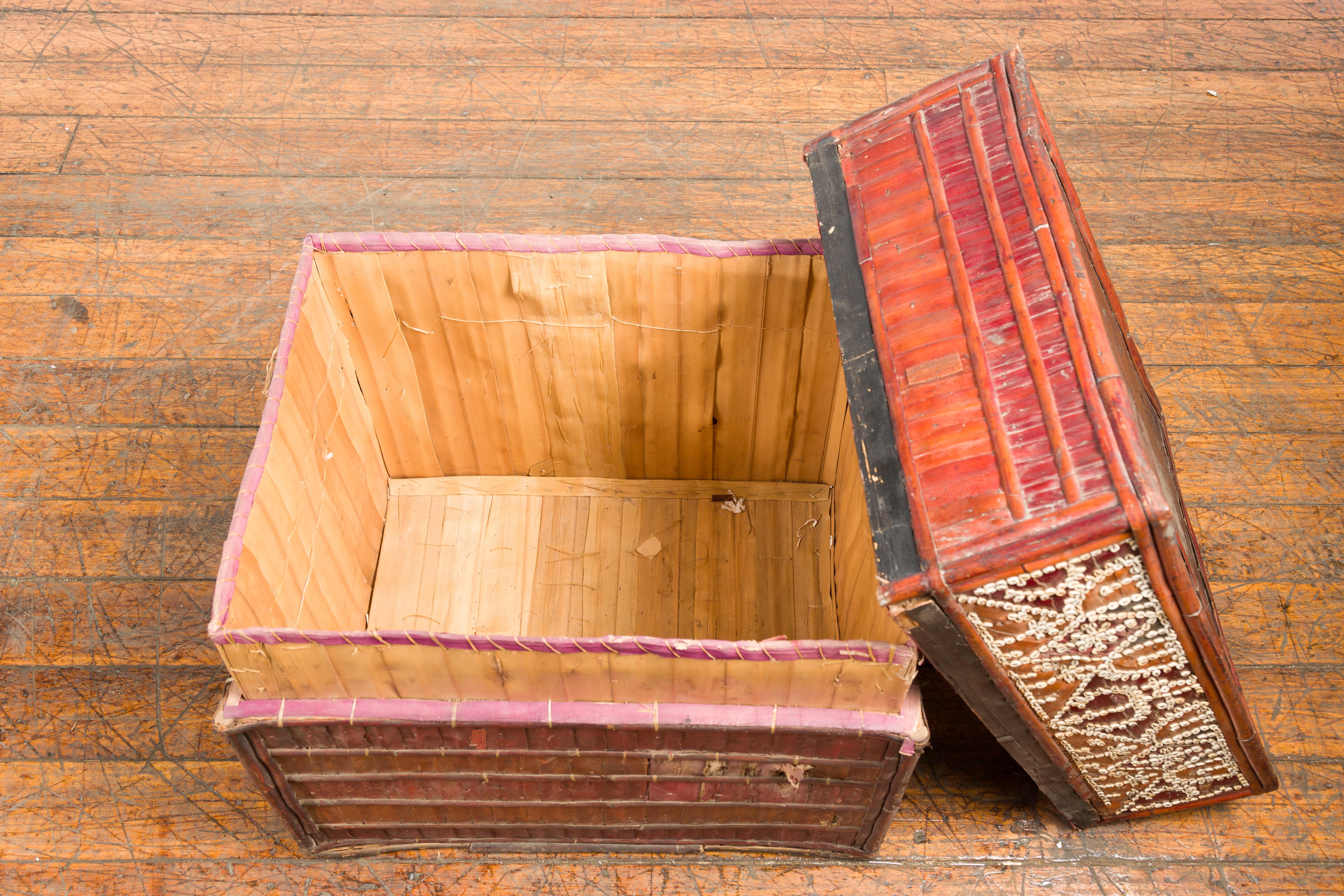 Filipino Tobacco Leaf Grain Basket with Polychrome Décor and Shell Motifs 7