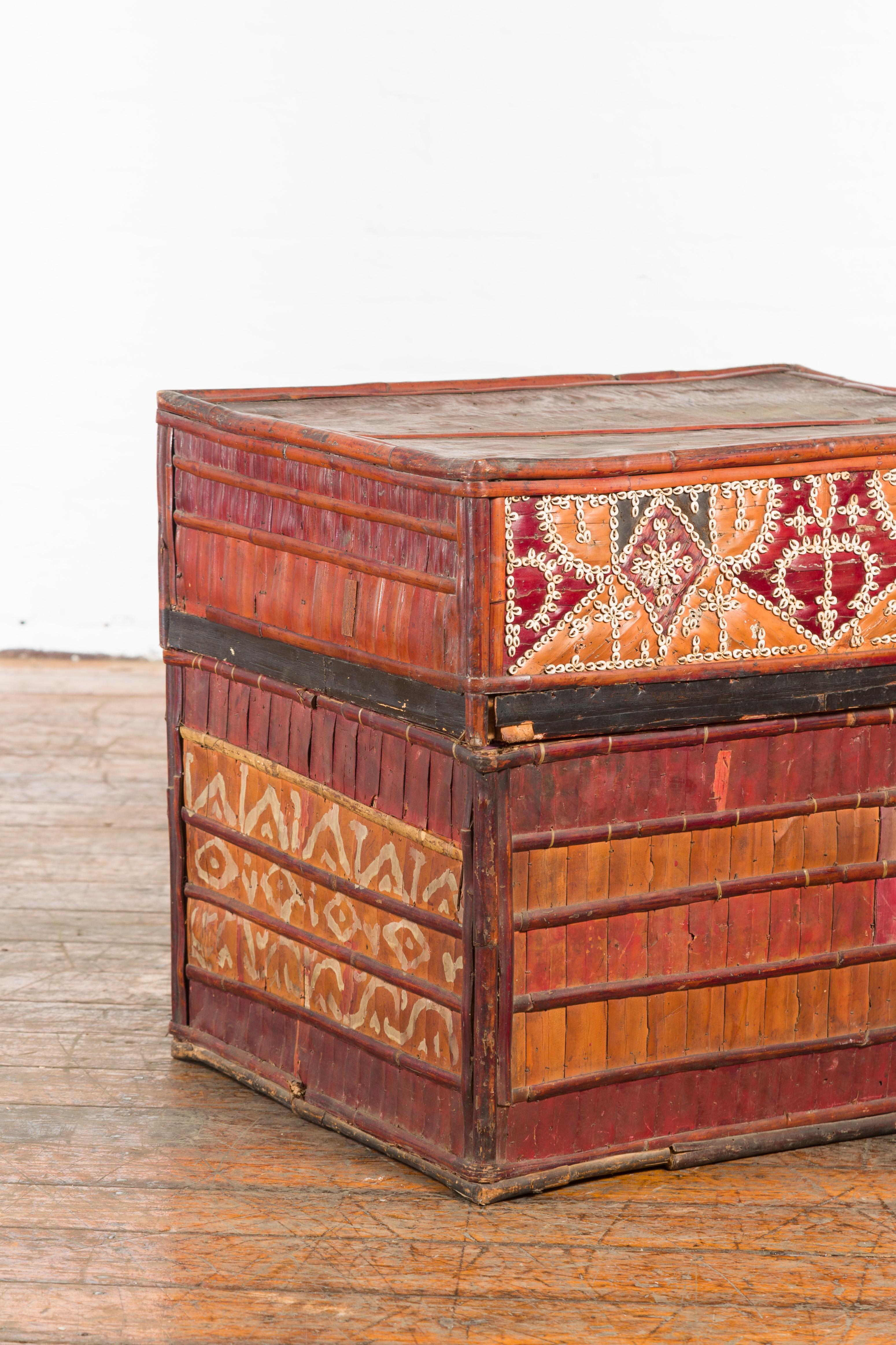 Filipino Tobacco Leaf Grain Basket with Polychrome Décor and Shell Motifs 2