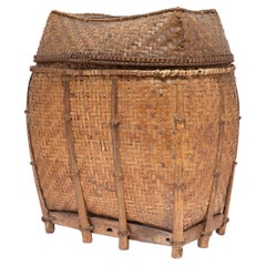 Antique Filipino Woven Bamboo Pack Basket