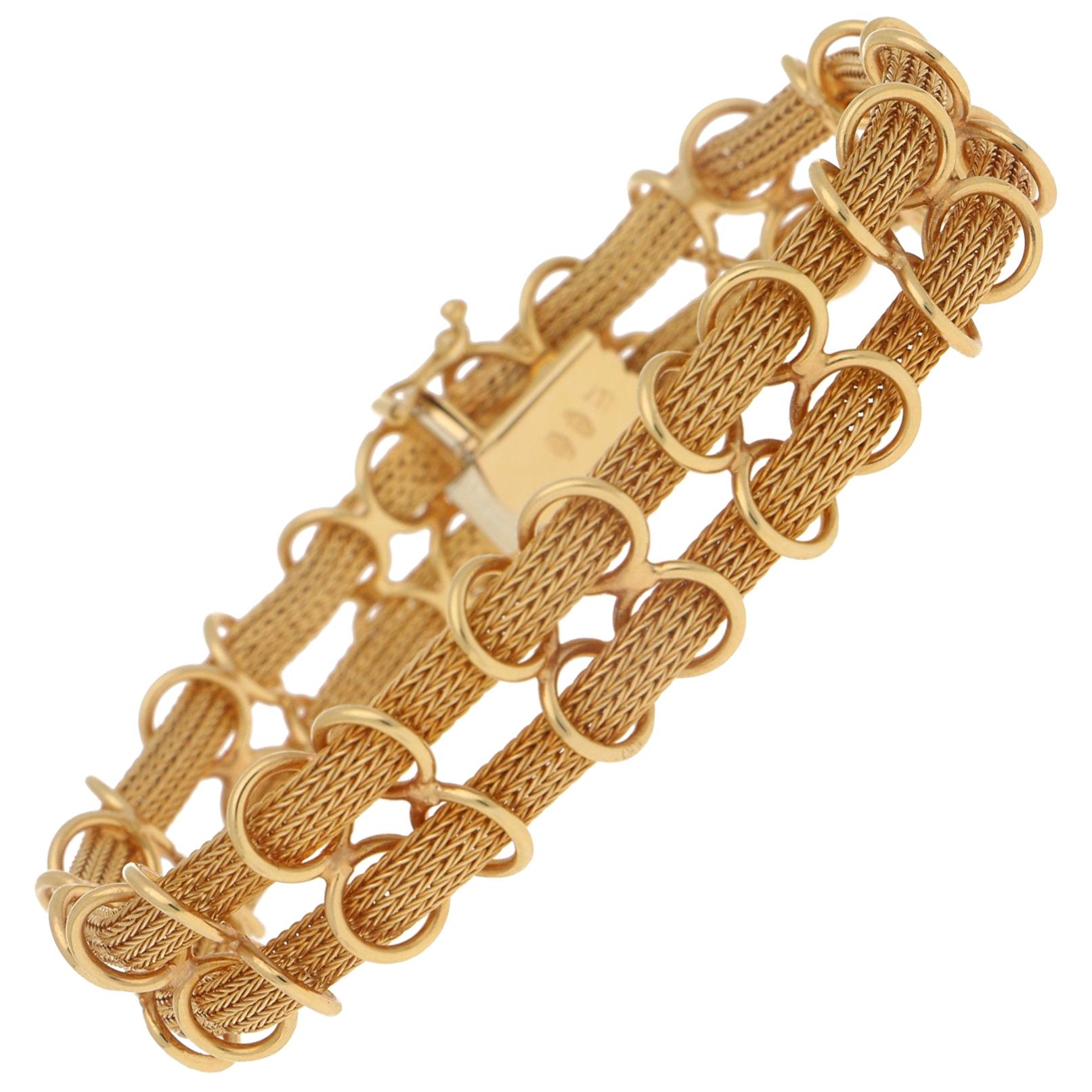 Filippini Fratelli Double Woven Chain Link Bracelet in 18 Karat Yellow Gold