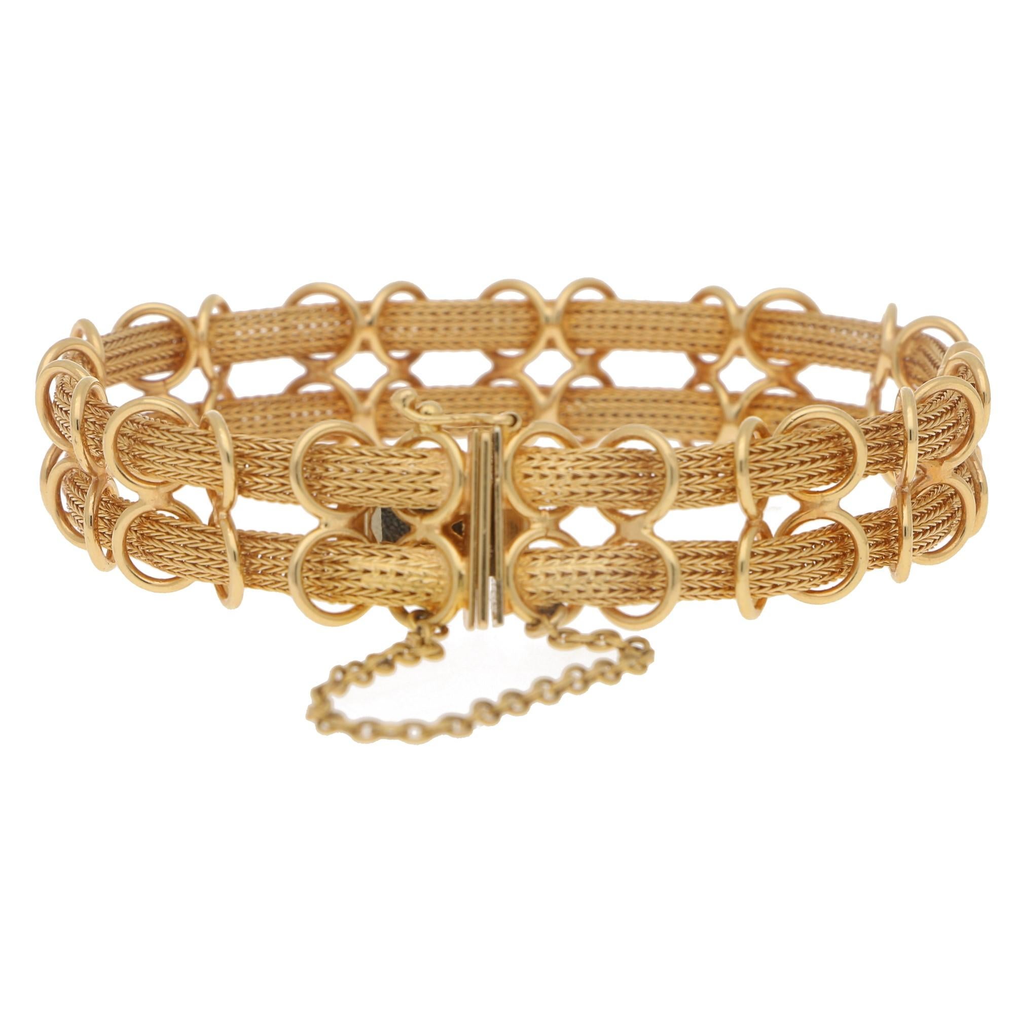 Retro Filippini Fratelli Double Woven Chain Link Bracelet in 18 Karat Yellow Gold