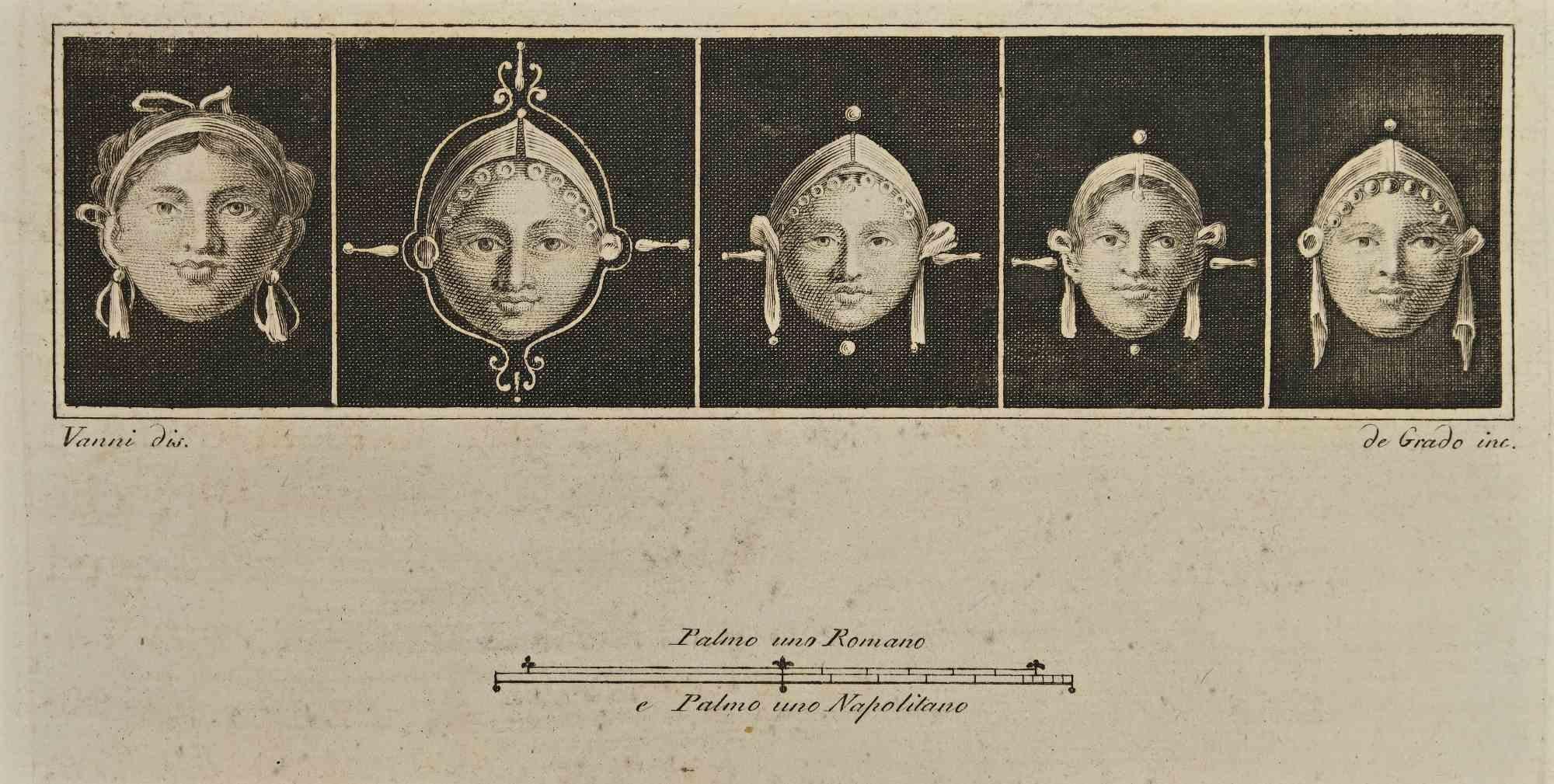 Ancient Roman Fresco from the series "Antiquities of Herculaneum", is an etching on paper realized by Filippo De Grado in the 18th Century.

Good conditions.

Signed on the lower.

The etching belongs to the print suite “Antiquities of Herculaneum