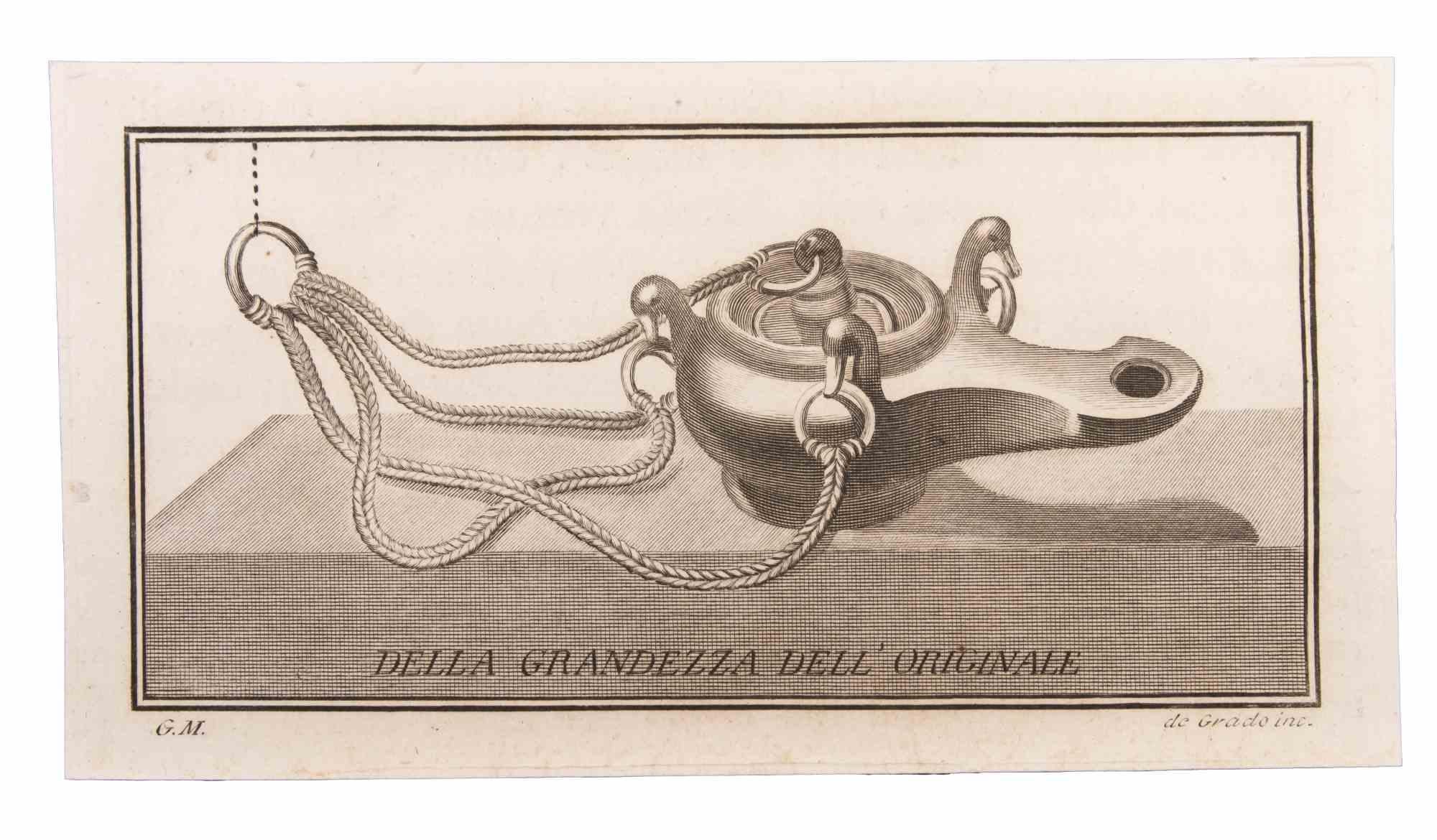 Lampada a olio da appendere - Acquaforte di Filippo de Grado - XVIII secolo