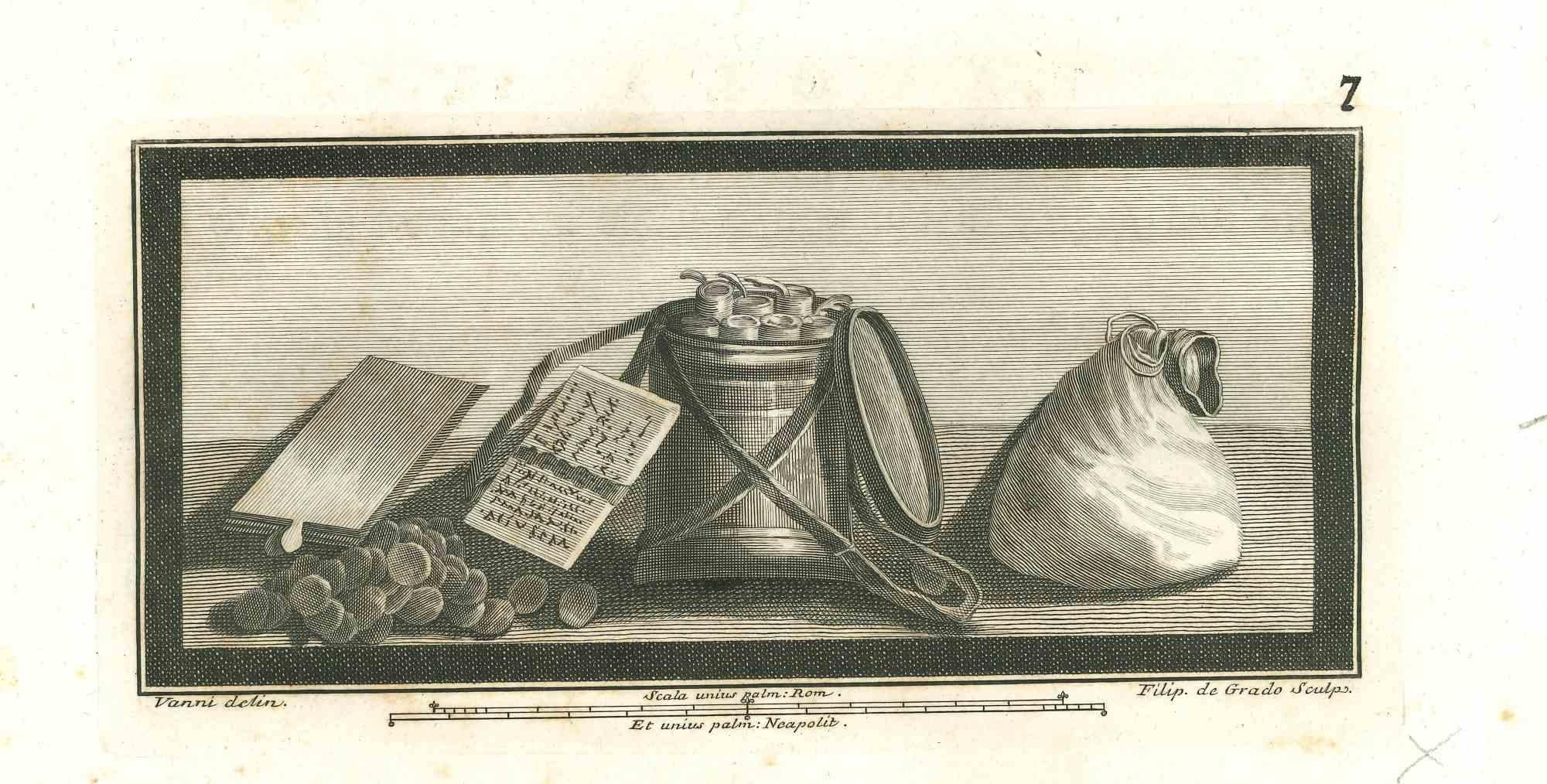 Filippo de Grado after Vanni Figurative Print - Ancient Roman Still Life - Etching by Filippo De Grado - 18th Century