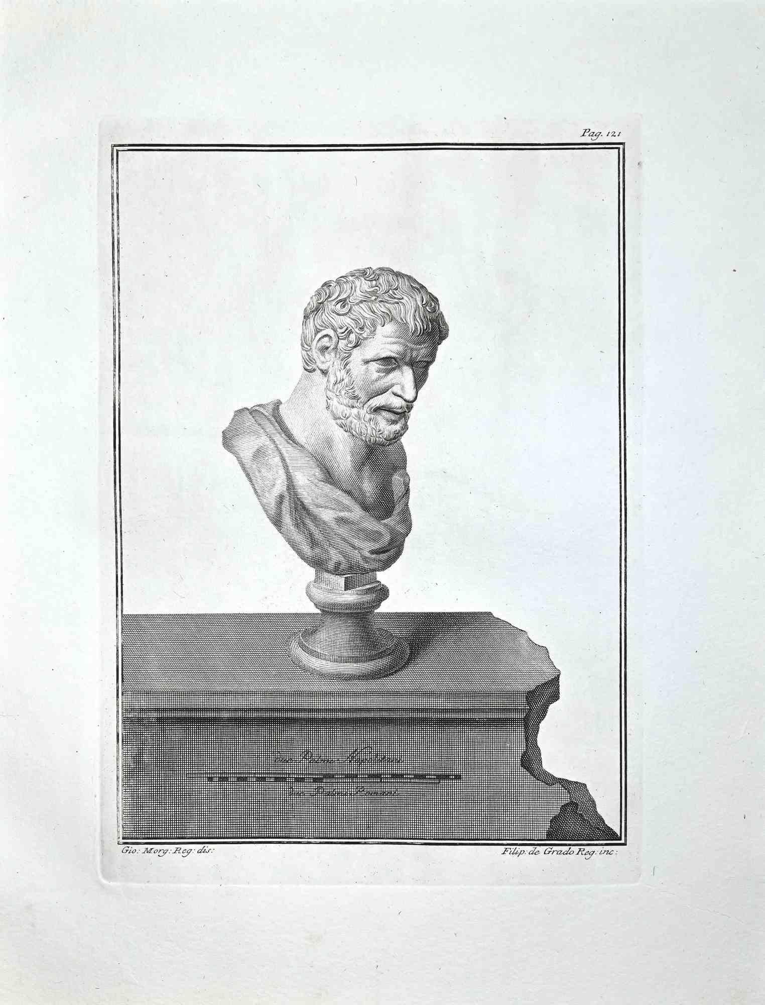 Filippo de Grado Portrait Print – Antike römische Büste - Radierung von Filippo De Grado - Ende des 18. Jahrhunderts