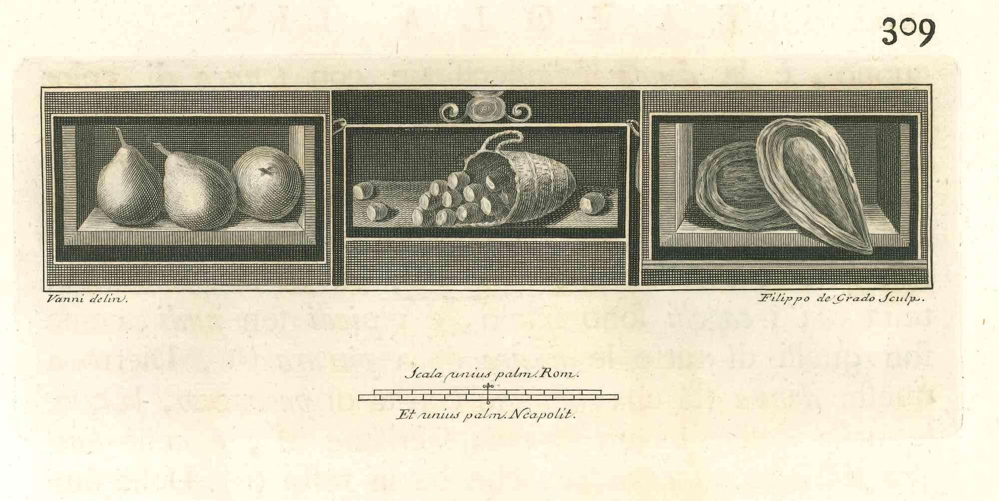 Figurative Print Filippo de Grado - Nature morte romaine antique - gravure originale de Filippo De Grado - 18ème siècle