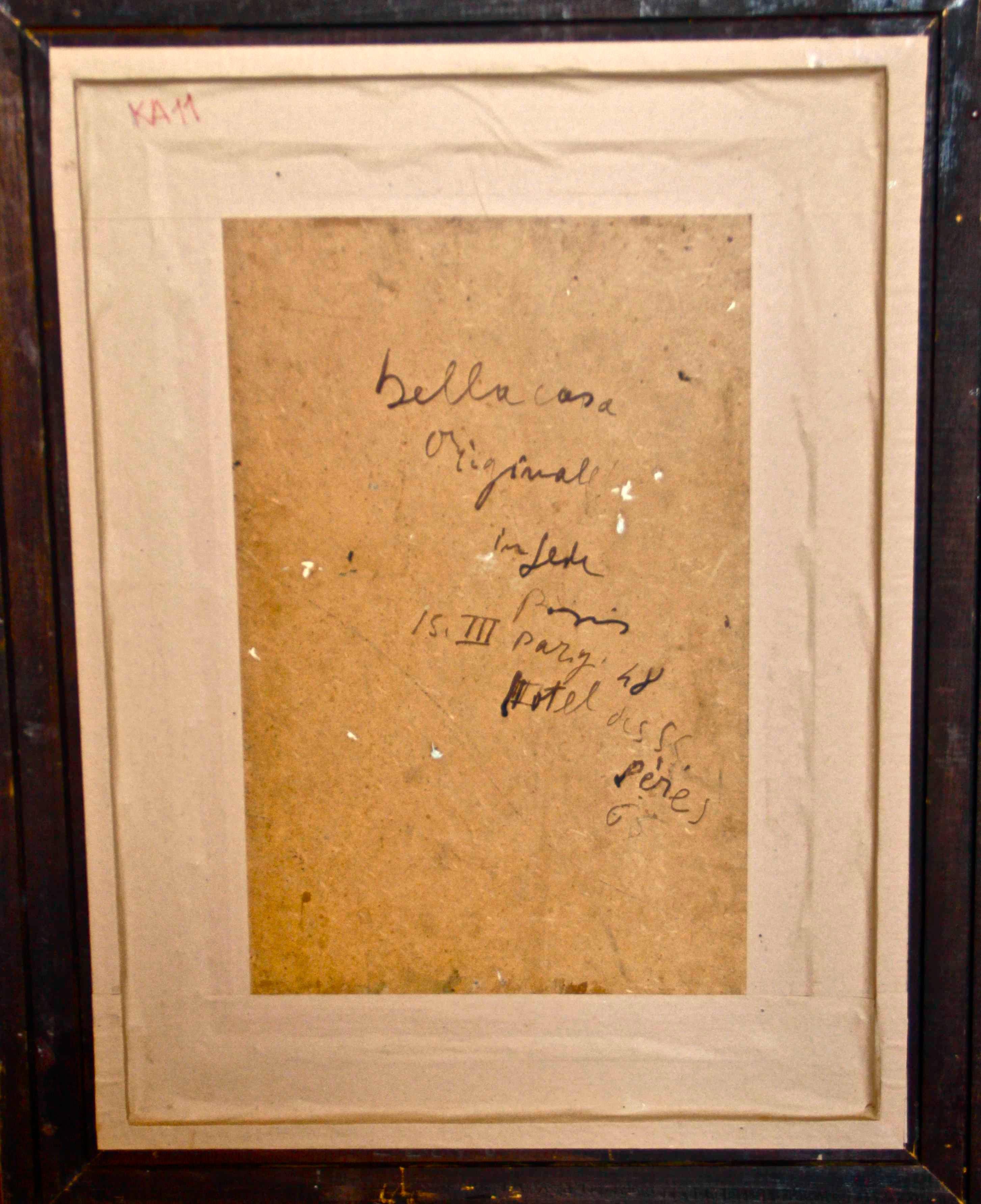 París, Hotel des Saint Pères - Óleo sobre masonita de F. De Pisis - 1948 - Landscape Painting Marrón de Filippo De Pisis