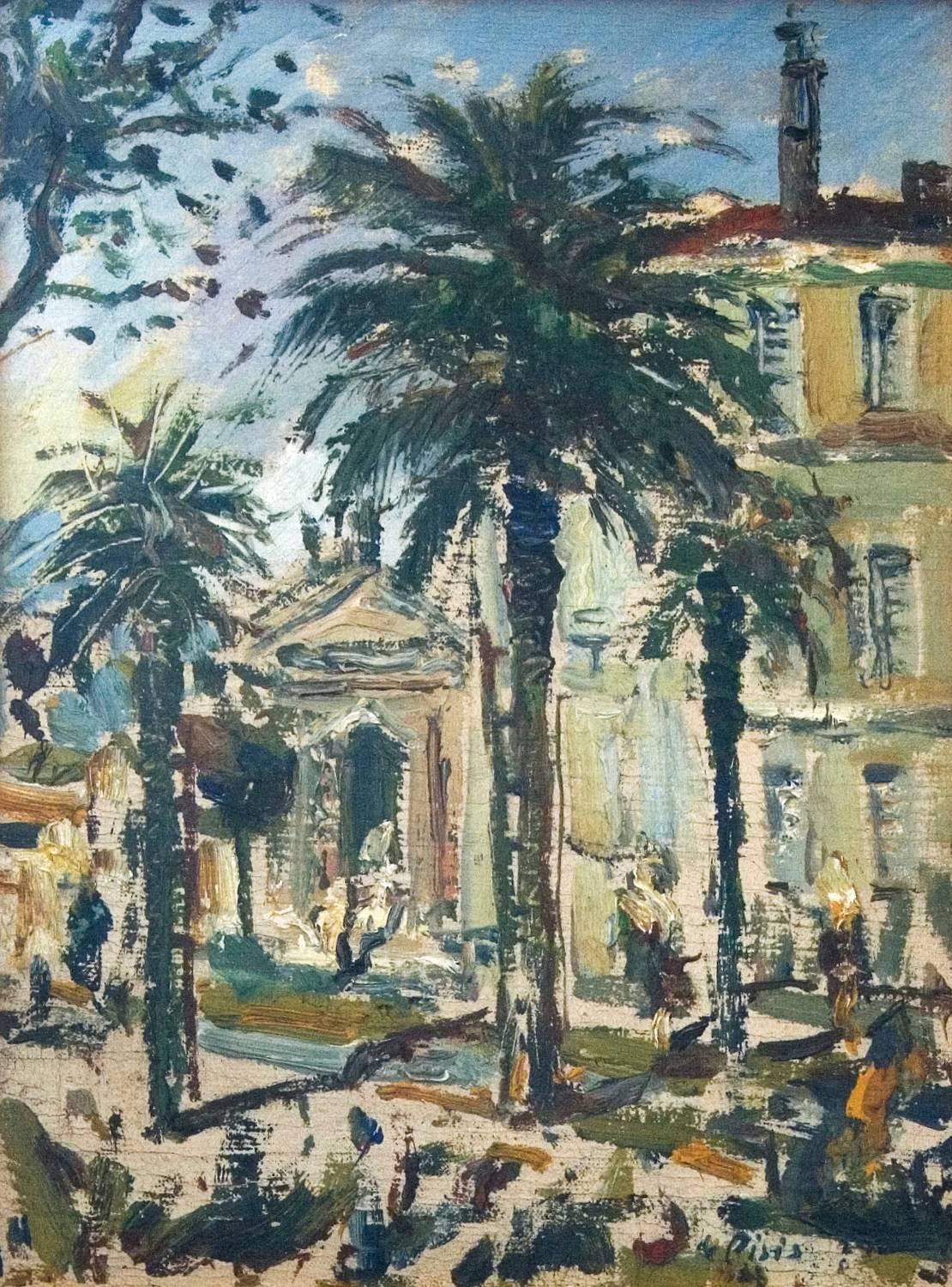 Filippo De Pisis Figurative Painting - San Remo - Oil, Canvas, Veduta, Italy, Modern, Impressionist, 20th Century, 30's