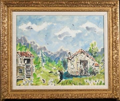 The Italian Alps - Post Impressionist Figure in Landscape Oil - Filippo De Pisis
