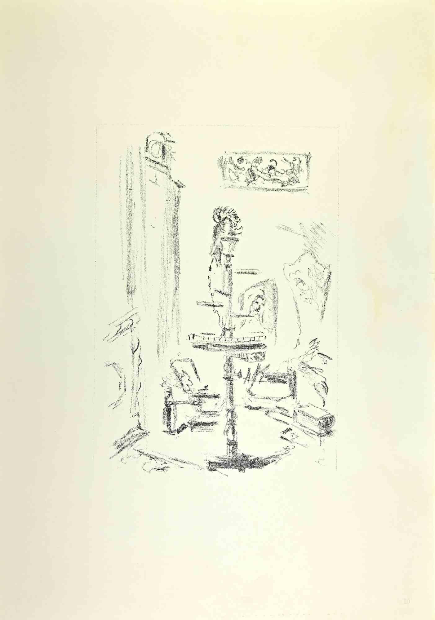 Cocò in the Mirror is an artwork realized by Filippo De Pisis (1896, Ferrara - 1956, Milano) in 1968.

Black and white lithograph.

Good condition.

Not signed.

The image inside has dimensions 19x26.5.

Published in the volume "De Pisis Lito,