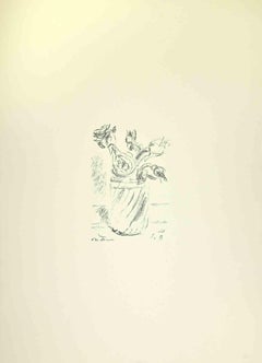 Rosa en un vaso - Litografía de Filippo De Pisis - 1968