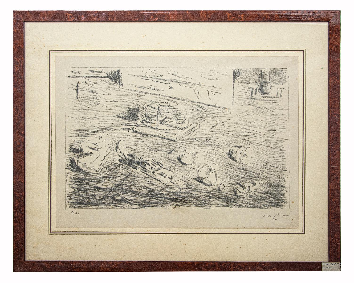 Das Stillleben ist ein Originalkunstwerk von Filippo De Pisis aus den 1940er Jahren.

Original-Schwarz-Weiß-Lithographie auf Papier. 

Handsigniert am unteren rechten Rand. Links unten nummeriert. Auflage von 60 Stück.

Neuwertiger Zustand (einige
