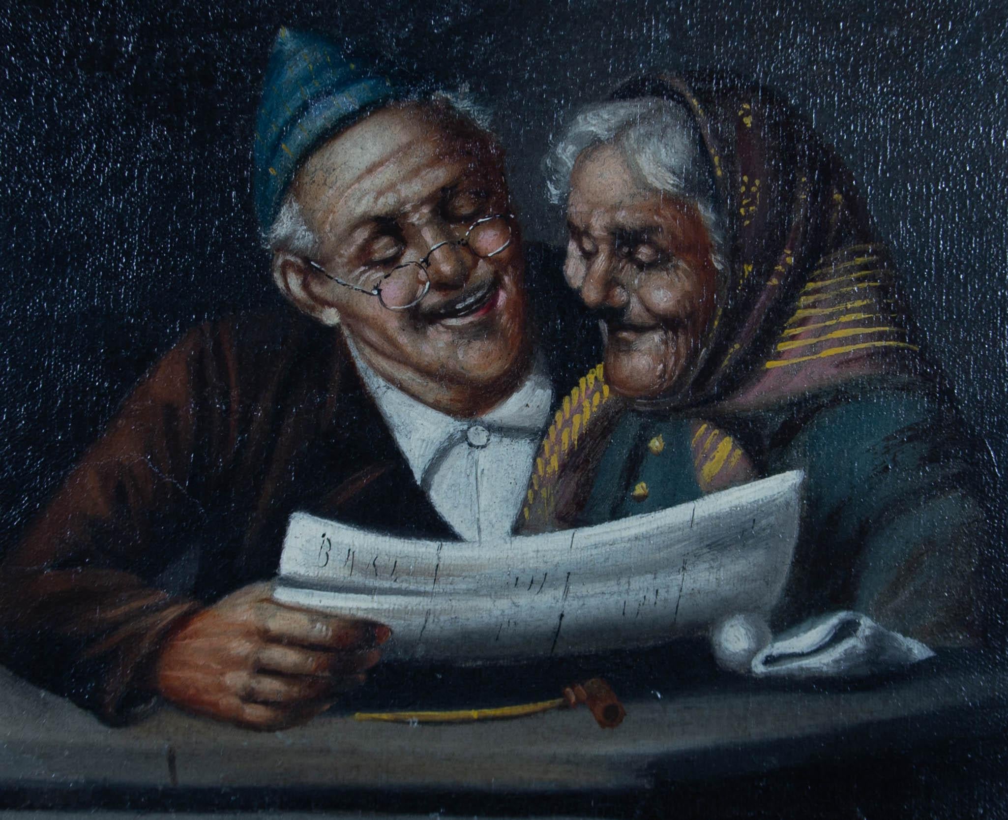 Attribuire. Filippo Marantonio (1863-1937) - Olio italiano, lettura del giornale in vendita 1