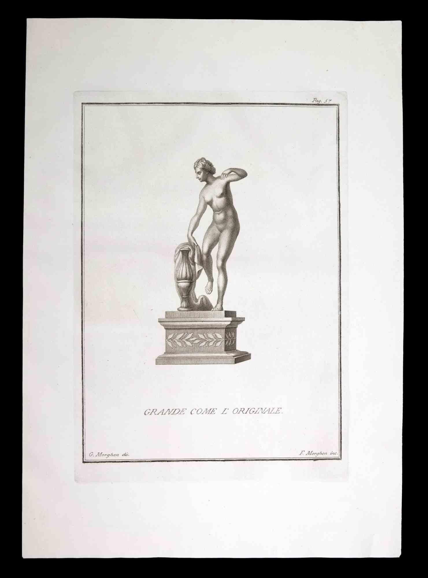 Filippo Morghen Figurative Print - Aphrodite, Ancient Roman Statue - Original Etching by F. Morghen - 18th century