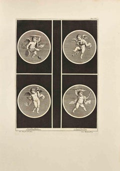 Cupidon aux Four Seasons  - Gravure de Nicola Morghen - 18ème siècle