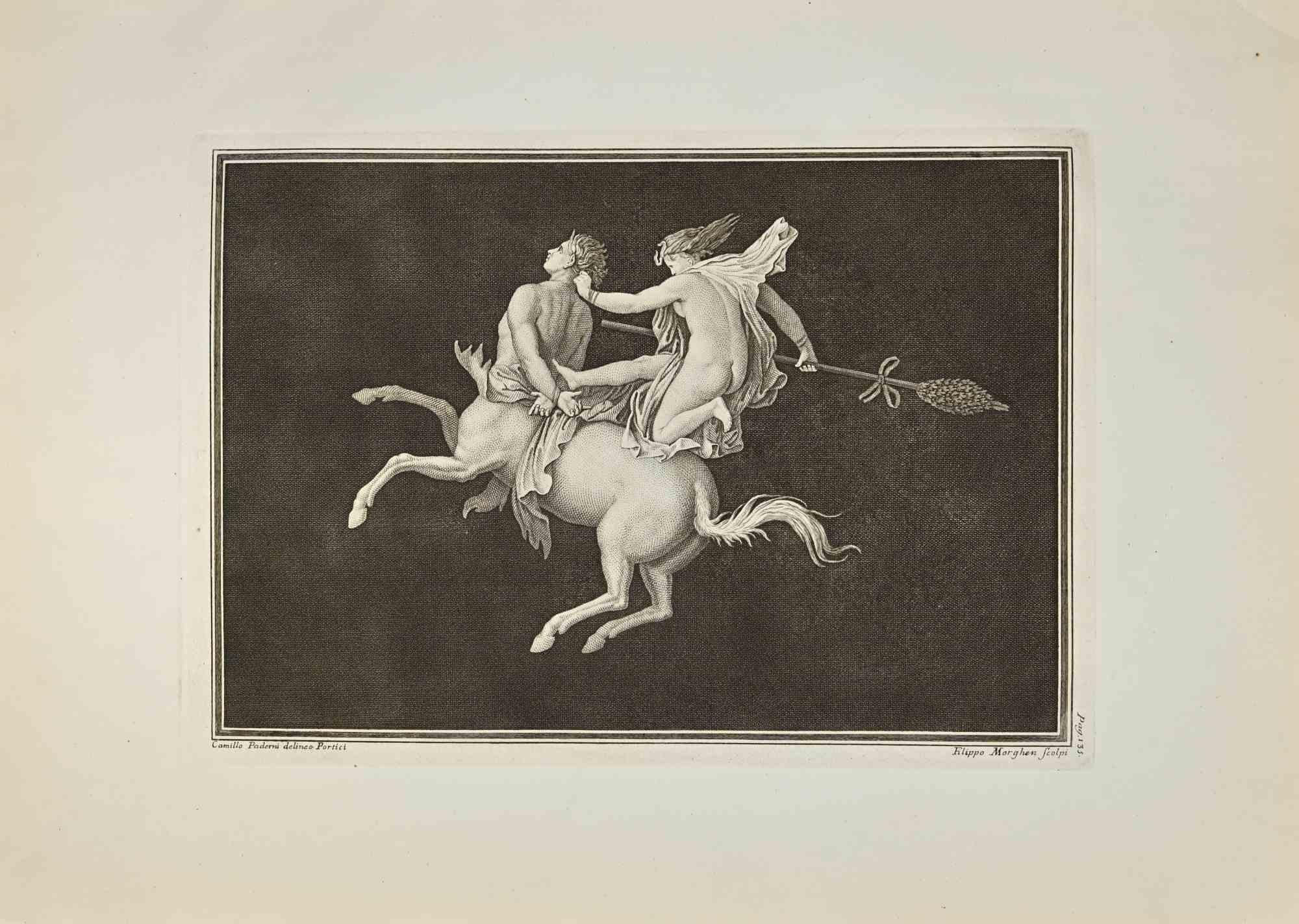 Heracles in Combat With Centaur from "Antiquities of Herculaneum" is an etching on paper realized by Filippo Morghen after Camillus Paderni in the 18th Century.

Signed on the plate.

Good conditions and aged margins.

The etching belongs to the
