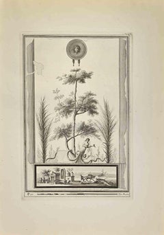 Medusa-Kopf und römischer Garten – Radierung von Filippo Morghen – 18. Jahrhundert