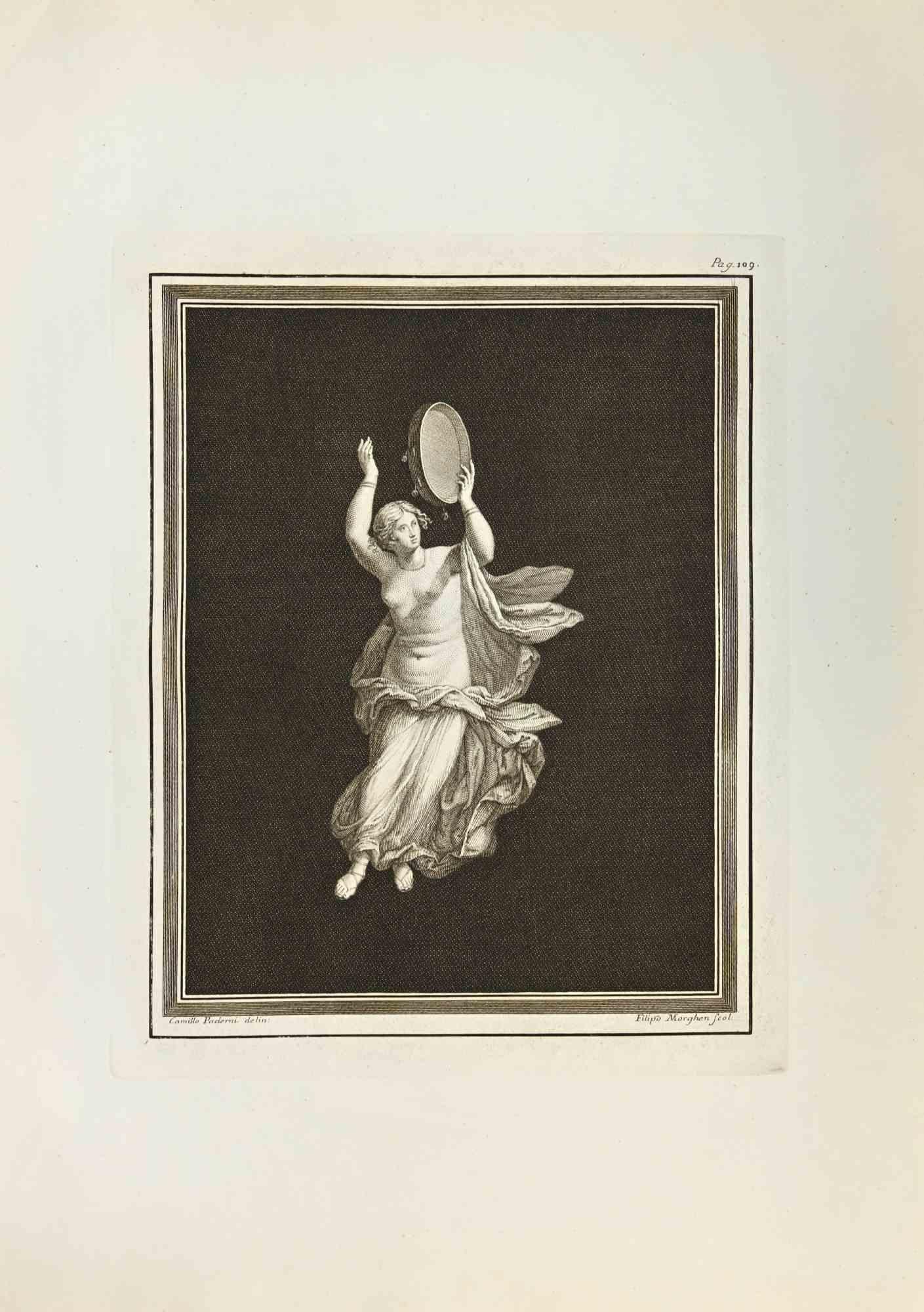 Le joueur des "Antiquités d'Herculanum" est une gravure sur papier réalisée par Filippo Morghen au 18ème siècle.

Signé sur la plaque.

Bonnes conditions avec quelques plis dus à l'époque.

La gravure appartient à la suite d'estampes "Antiquités