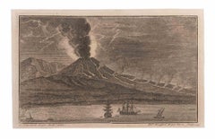 Sescape With Vesuvio and Boats - Etching by Filippo Morghen  - 18th Century