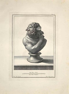 Buste romain ancien - gravure originale de Filippo Morghen - fin du 18ème siècle