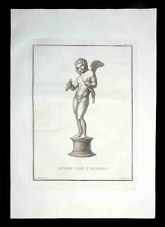 Ancient Roman statue of an Angel - Original Etching by Filippo Morghen - 1700s