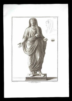 Statue romaine antique - gravure originale de Filippo Morghen - années 1700
