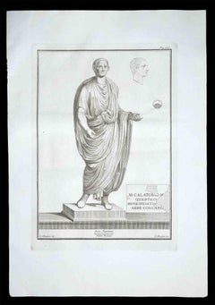 Statue romaine antique - gravure originale de Filippo Morghen - années 1700