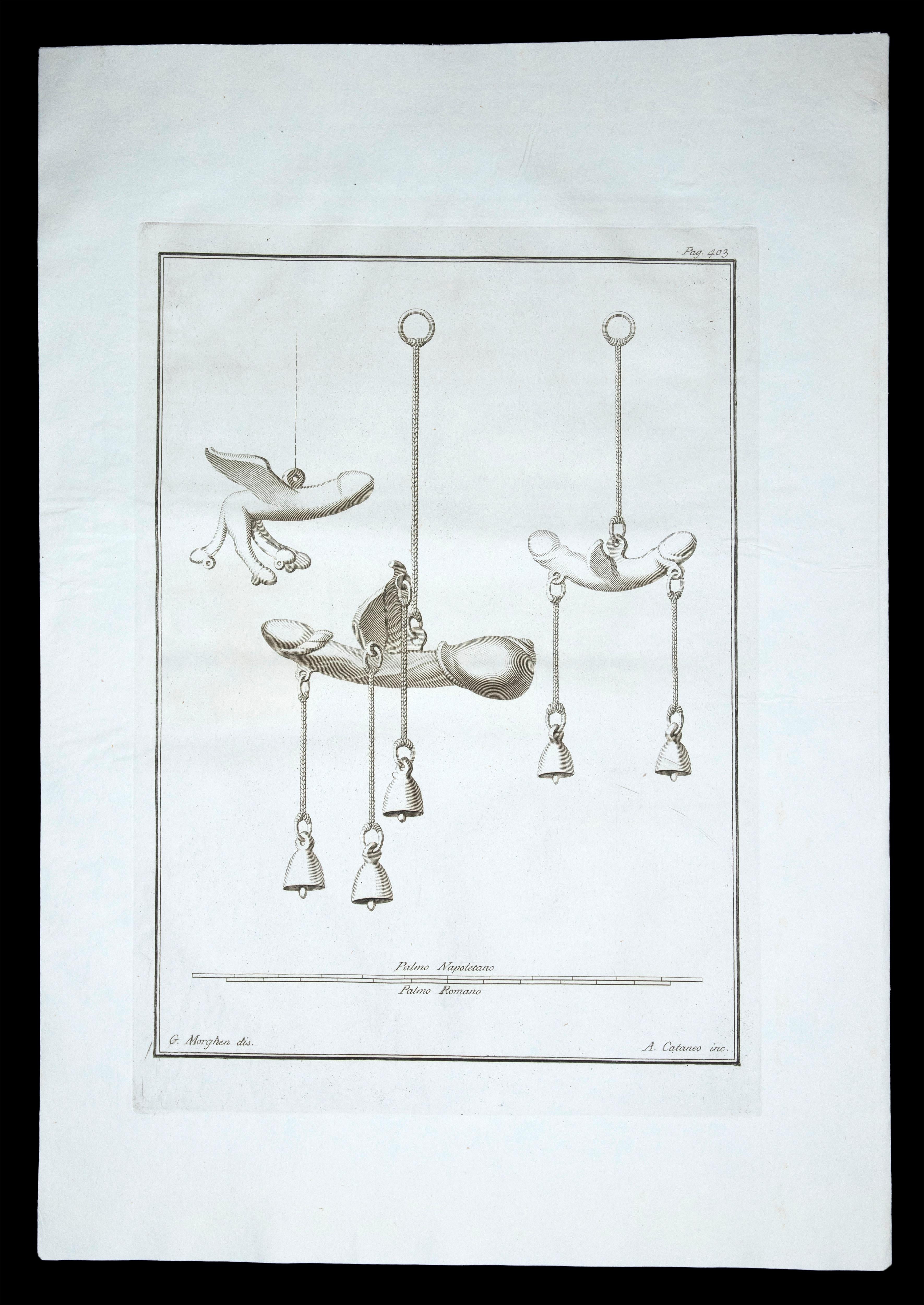 Portrait Print di Filippo Morghen - Phallus Fascinum nell'antica religione romana - Incisione di F. Morghen - 18° secolo