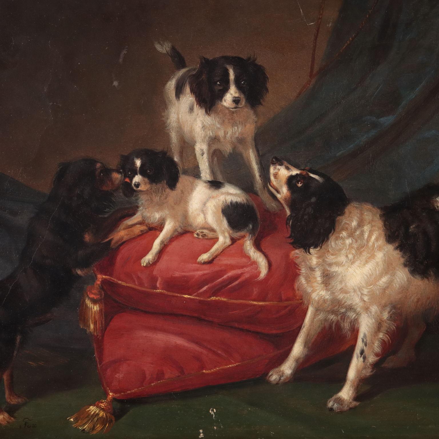 Filippo Palizzi Oil On Canvas 19th Century, Little Dogs In The Living Room 1886 3