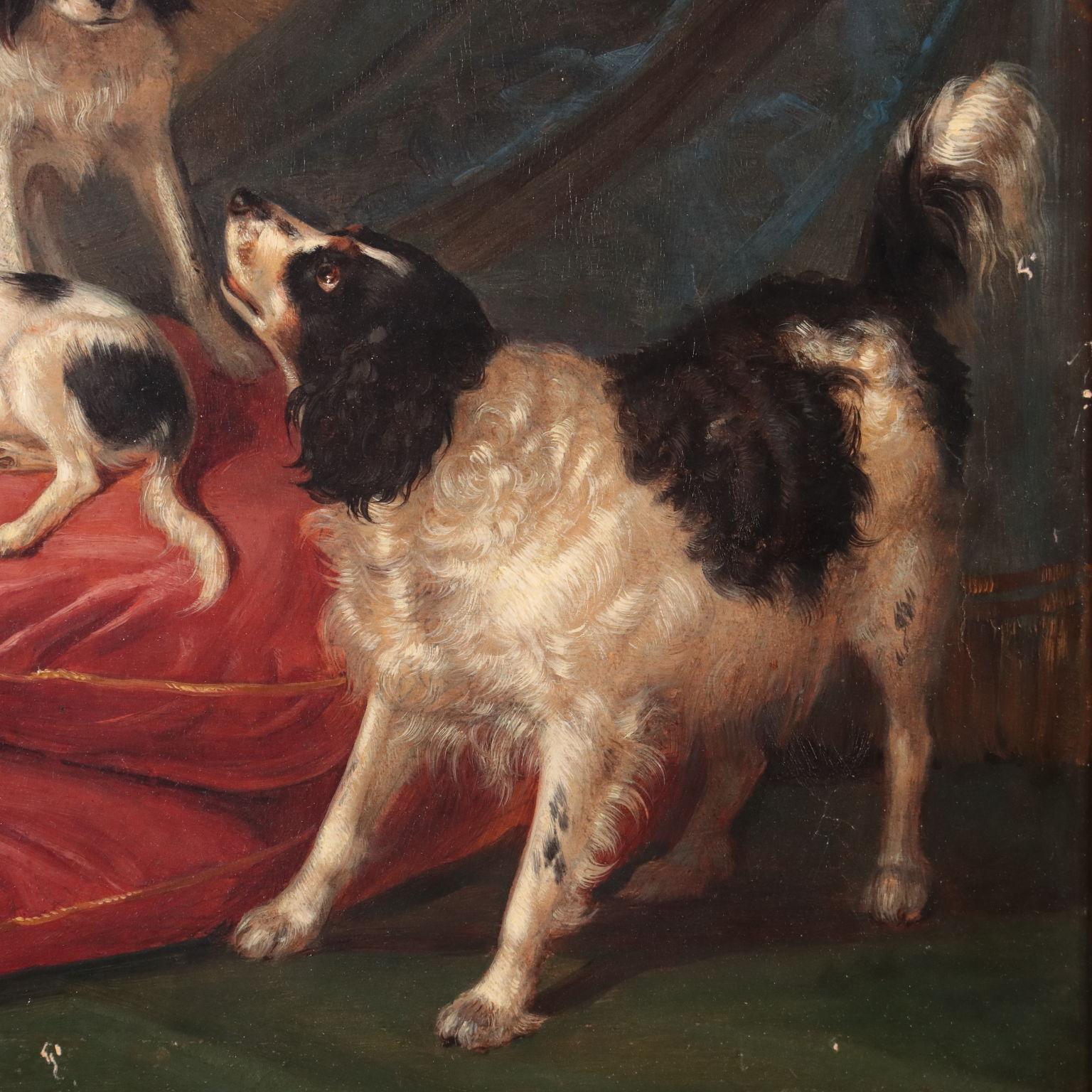 Filippo Palizzi Oil On Canvas 19th Century, Little Dogs In The Living Room 1886 4