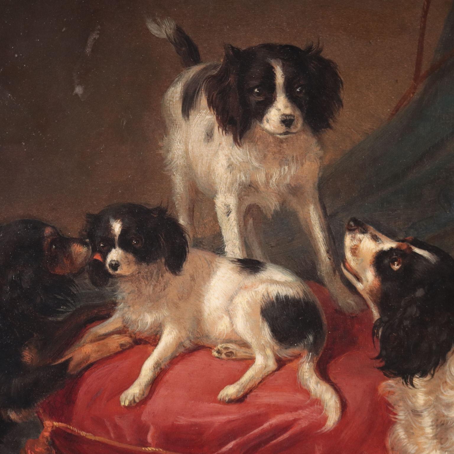 Filippo Palizzi Oil On Canvas 19th Century, Little Dogs In The Living Room 1886 5