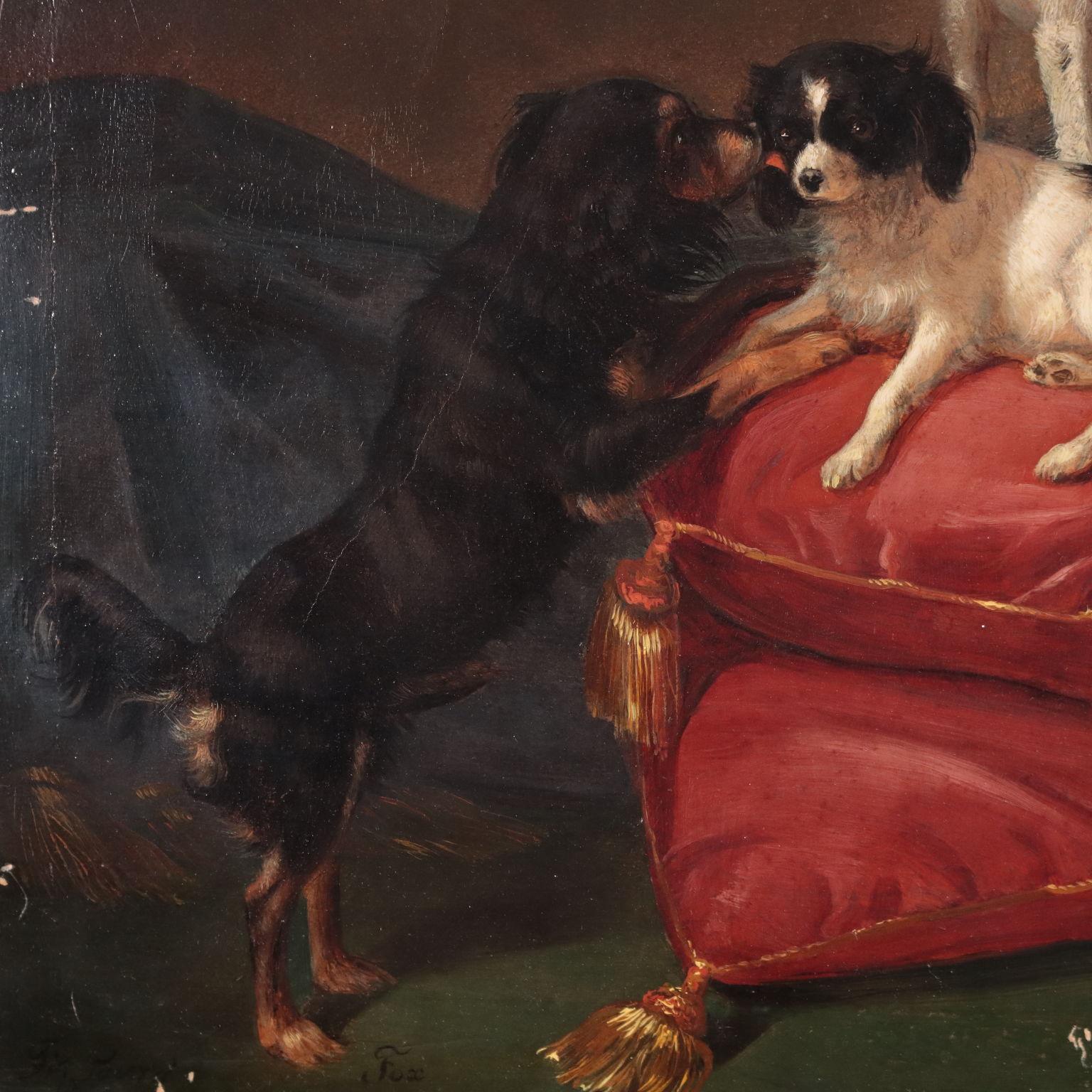 Filippo Palizzi Oil On Canvas 19th Century, Little Dogs In The Living Room 1886 6