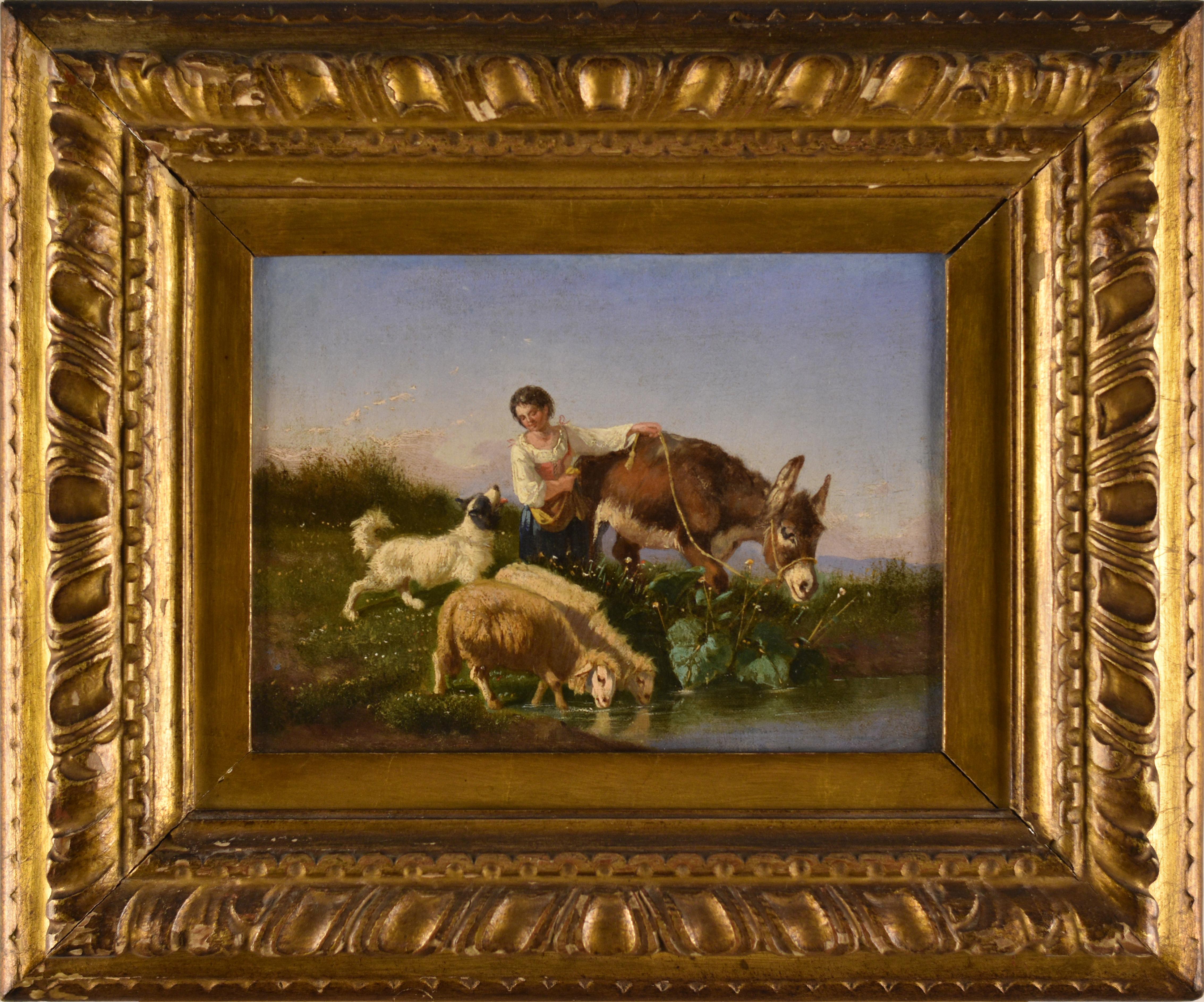 'Le pastorelle' coppia olio su tela di Filippo Palizzi in vendita 2