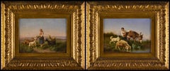 'Le pastorelle' coppia olio su tela di Filippo Palizzi