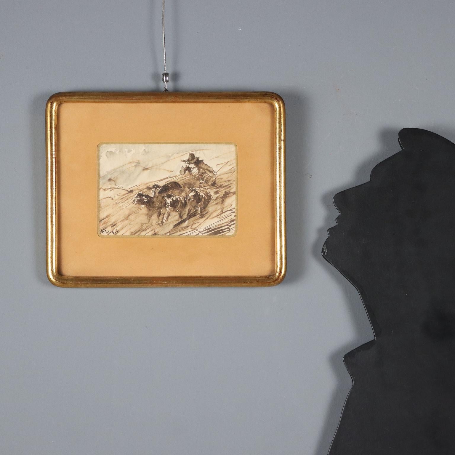 Pastore con Pecore XIX secolo - Painting by Filippo Palizzi