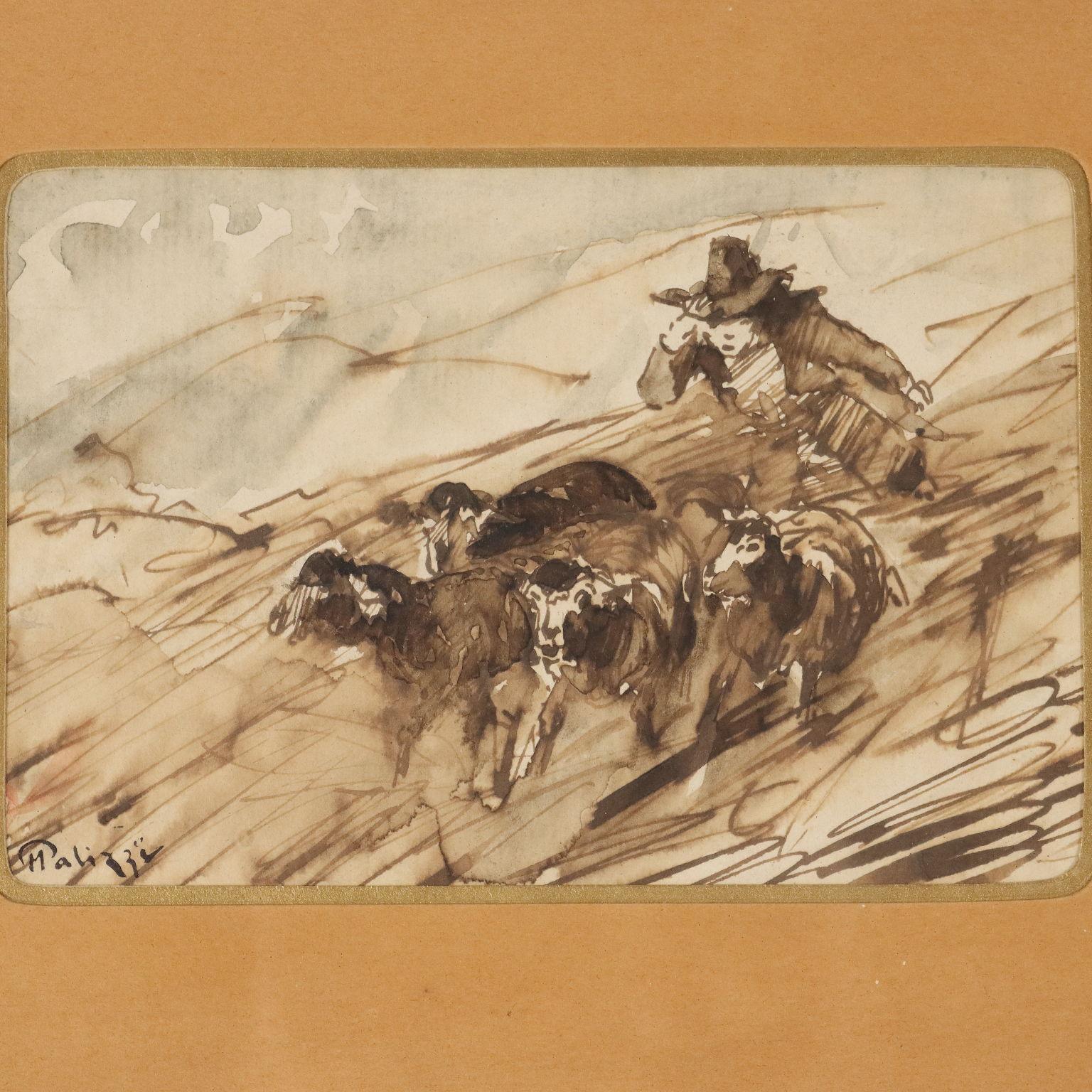 Pastore con Pecore XIX secolo - Other Art Style Painting by Filippo Palizzi