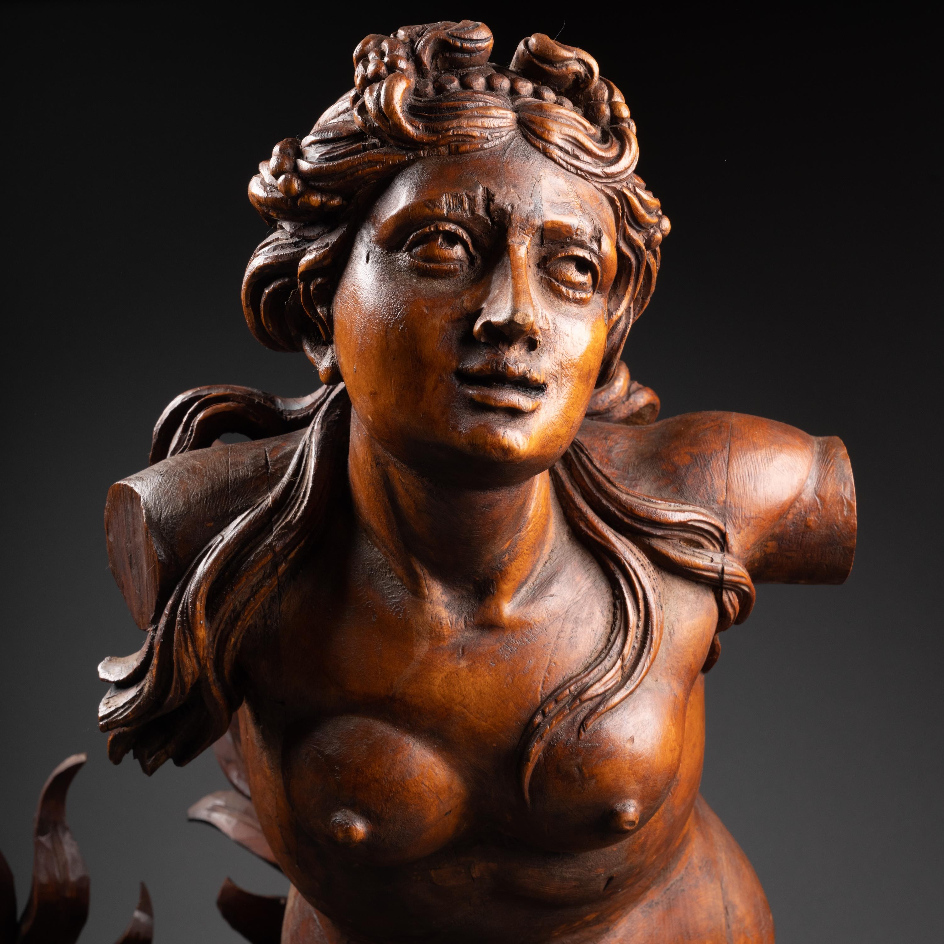 A late 17th Italian carved limewood figure of Mermaid, circle of Filippo Parodi For Sale 10