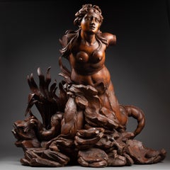 A late 17th Italian carved limewood figure of Mermaid, circle of Filippo Parodi